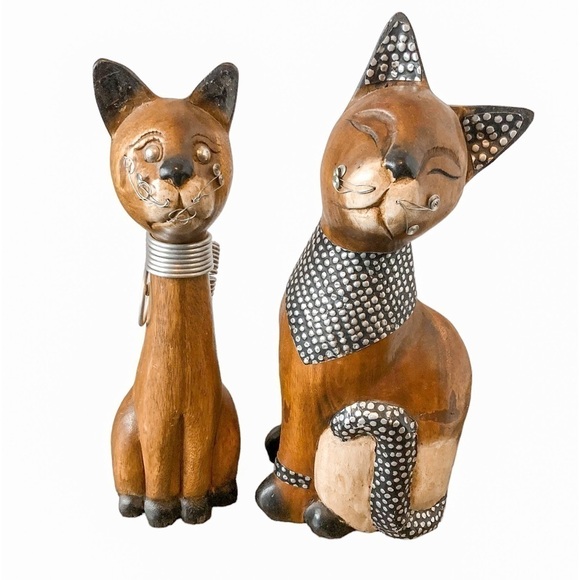 Wood Carved Cats with Metal Accents - Picture 5 of 9